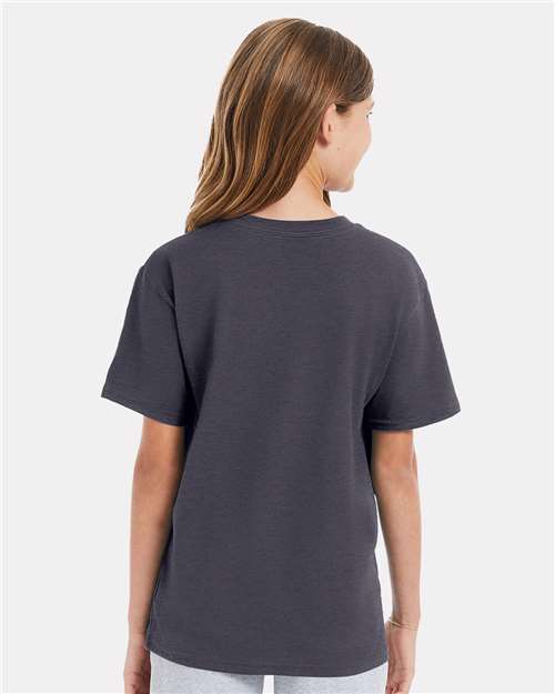 Hanes 498Y Charcoal Heather — on model back