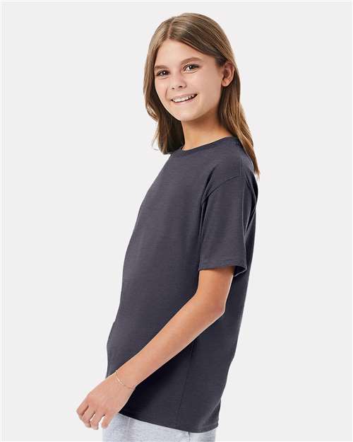 Hanes 498Y Charcoal Heather — on model side