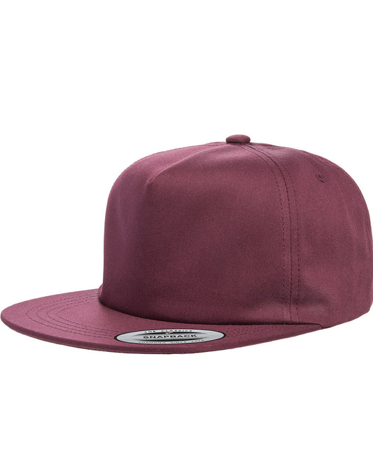 Unisex Unstructured 5-Panel Snapback Cap - Maroon