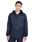 Unisex Quarter-Zip Hooded Pullover Pack-Away Jacket - True Navy