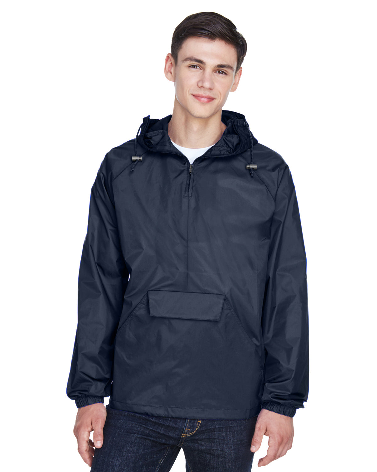 Unisex Quarter-Zip Hooded Pullover Pack-Away Jacket - True Navy