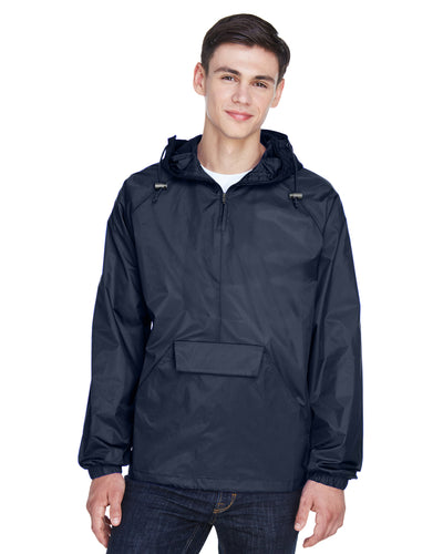 Unisex Quarter-Zip Hooded Pullover Pack-Away Jacket - True Navy