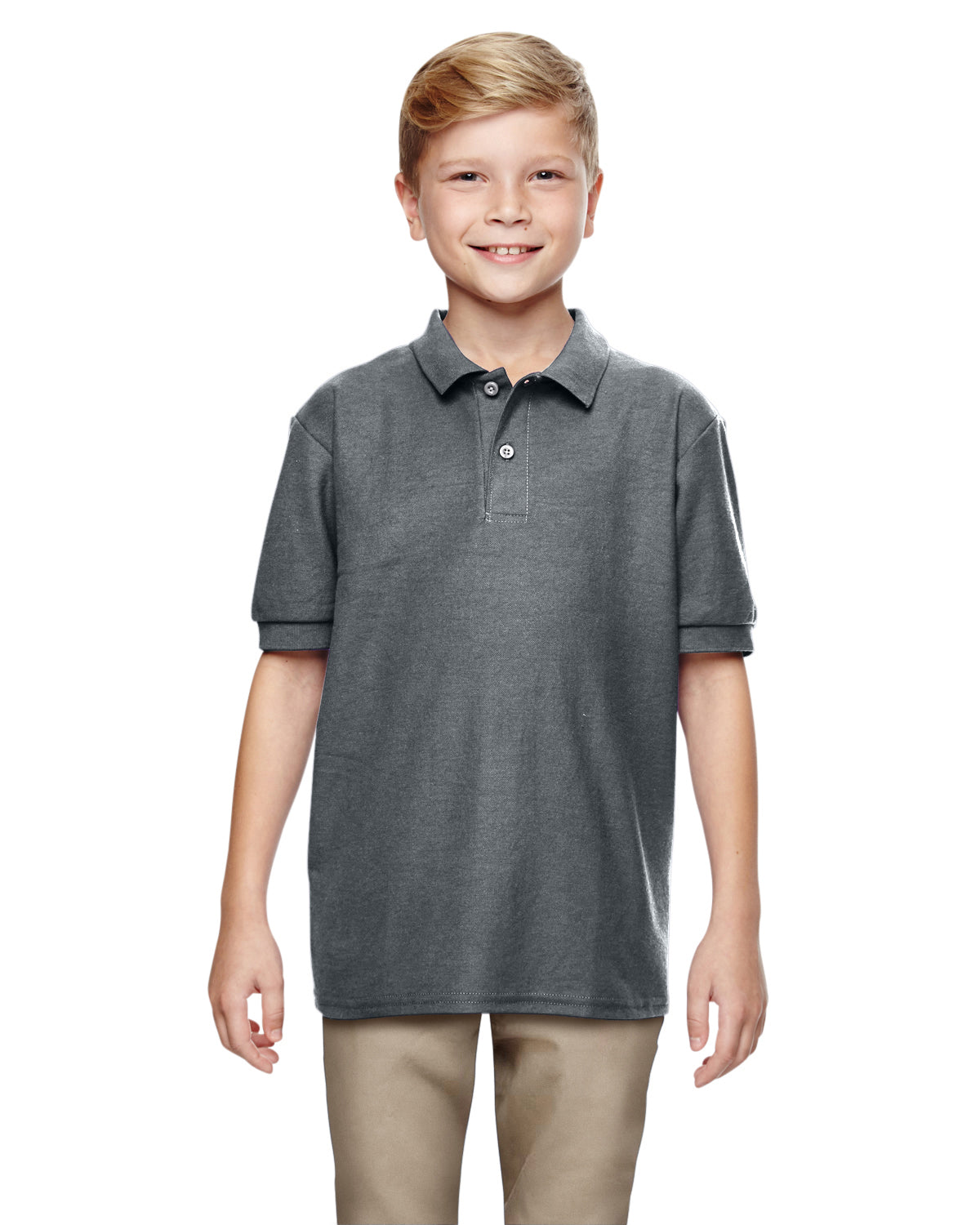 Youth Double Piqué Polo - Dark Heather