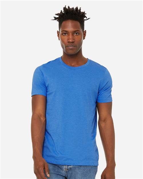 BELLA + CANVAS 3301 Heather Columbia Blue — on model front