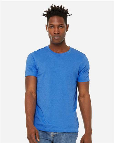 BELLA + CANVAS 3301 Heather Columbia Blue — on model front