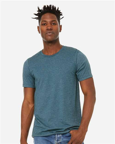 BELLA + CANVAS 3301 Heather Deep Teal — on model front