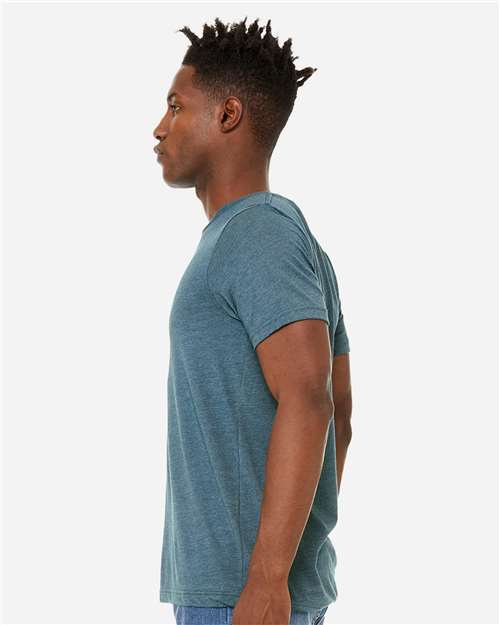 BELLA + CANVAS 3301 Heather Deep Teal — on model side