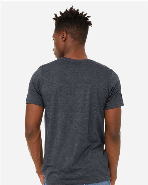BELLA + CANVAS 3301 Heather Midnight Navy — on model back