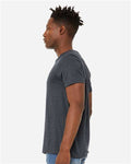 BELLA + CANVAS 3301 Heather Midnight Navy — on model side