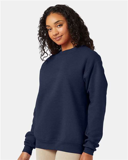 Hanes P160 Heather Navy — on model side