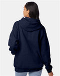 Hanes P170 Heather Navy — on model back
