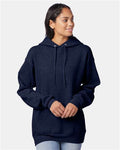 Hanes P170 Heather Navy — on model front
