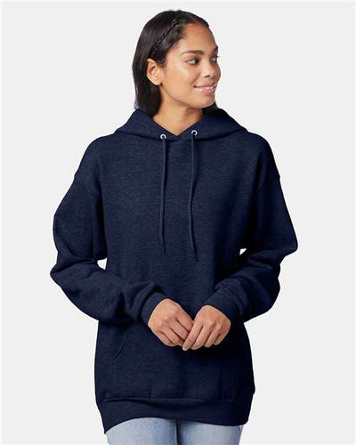 Hanes P170 Heather Navy — on model front