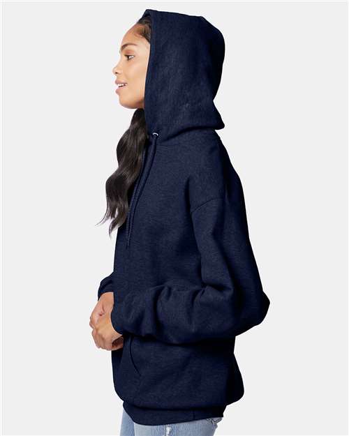 Hanes P170 Heather Navy — on model side