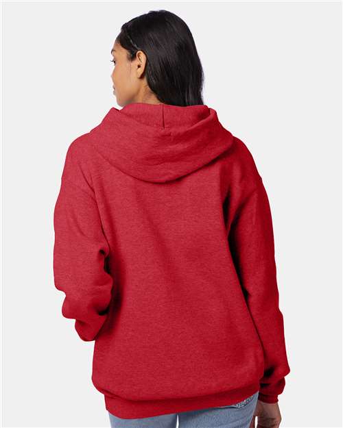 Hanes P170 Heather Red — on model back