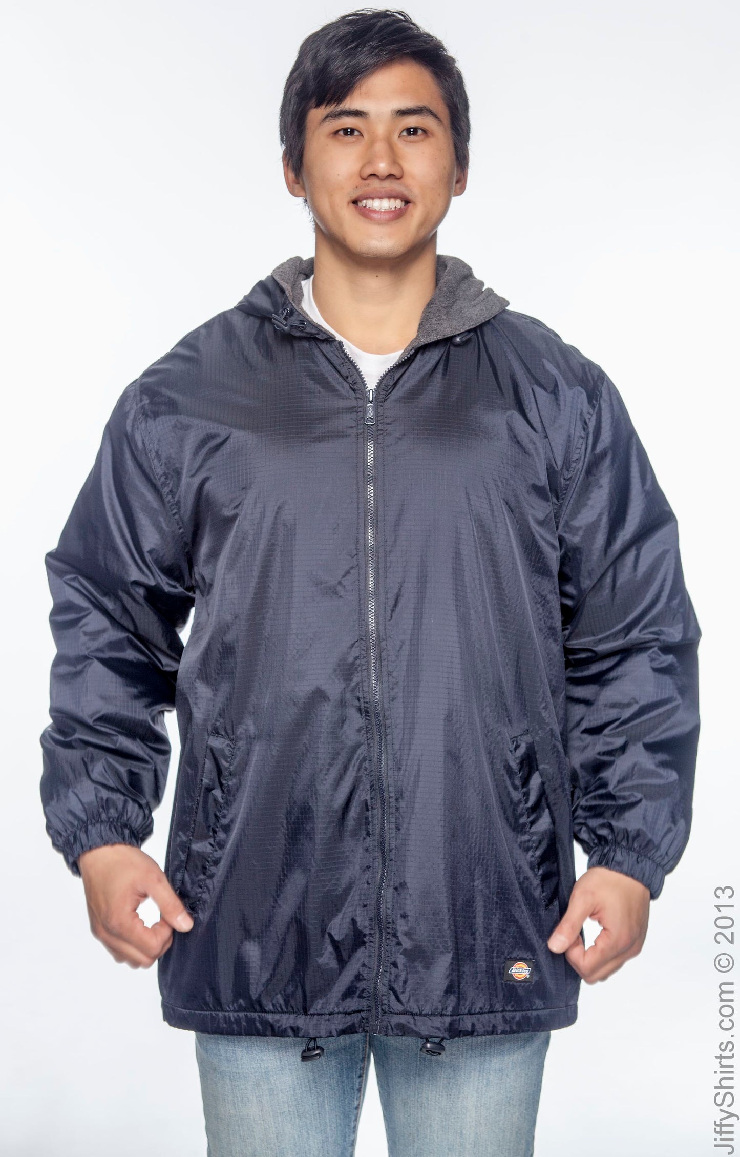 Men's Fleece-Lined Hooded Nylon Jacket - Navy