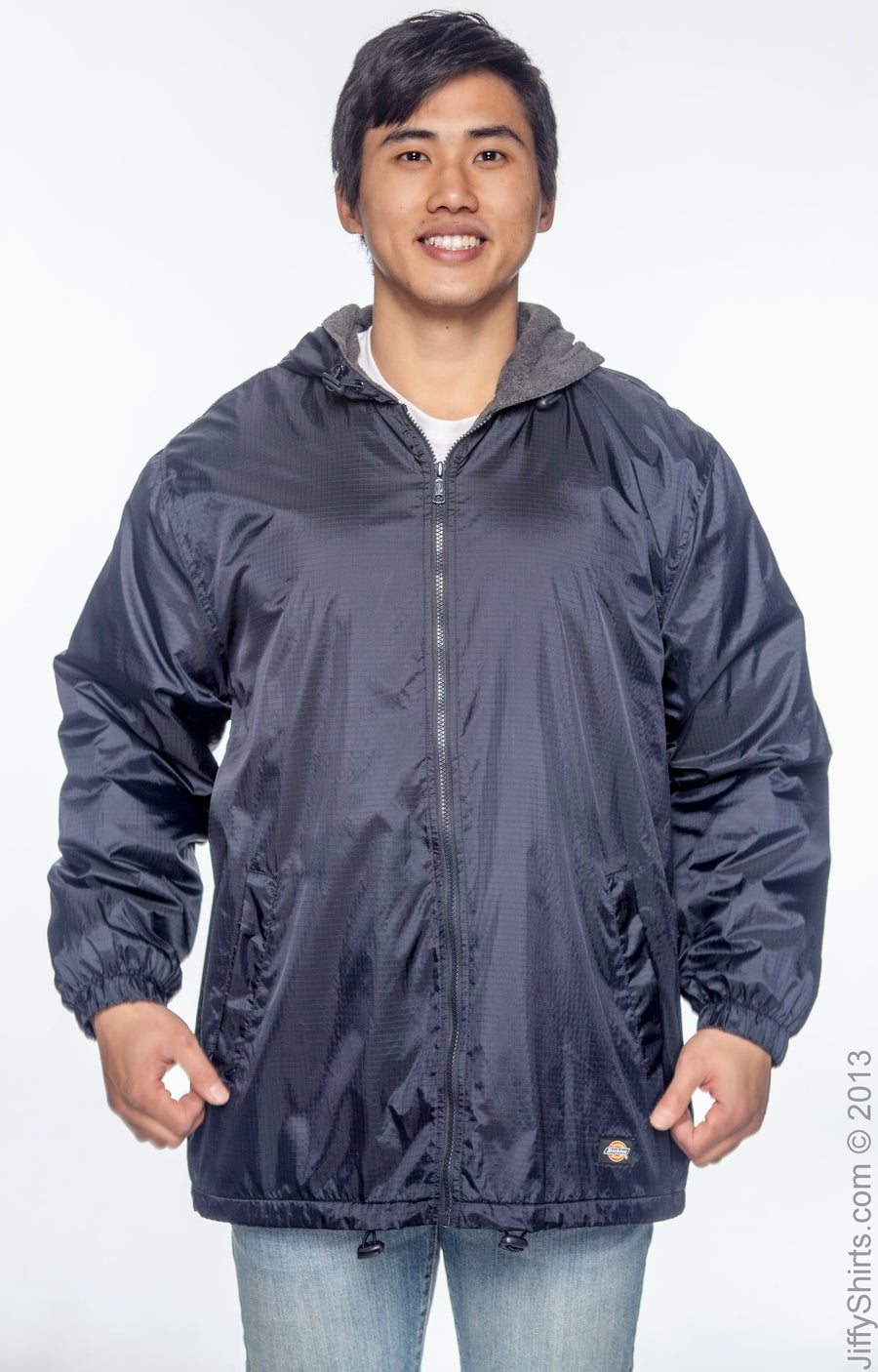 Men's Fleece-Lined Hooded Nylon Jacket - Navy