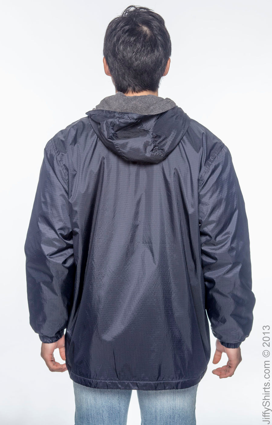 Men's Fleece-Lined Hooded Nylon Jacket - Navy