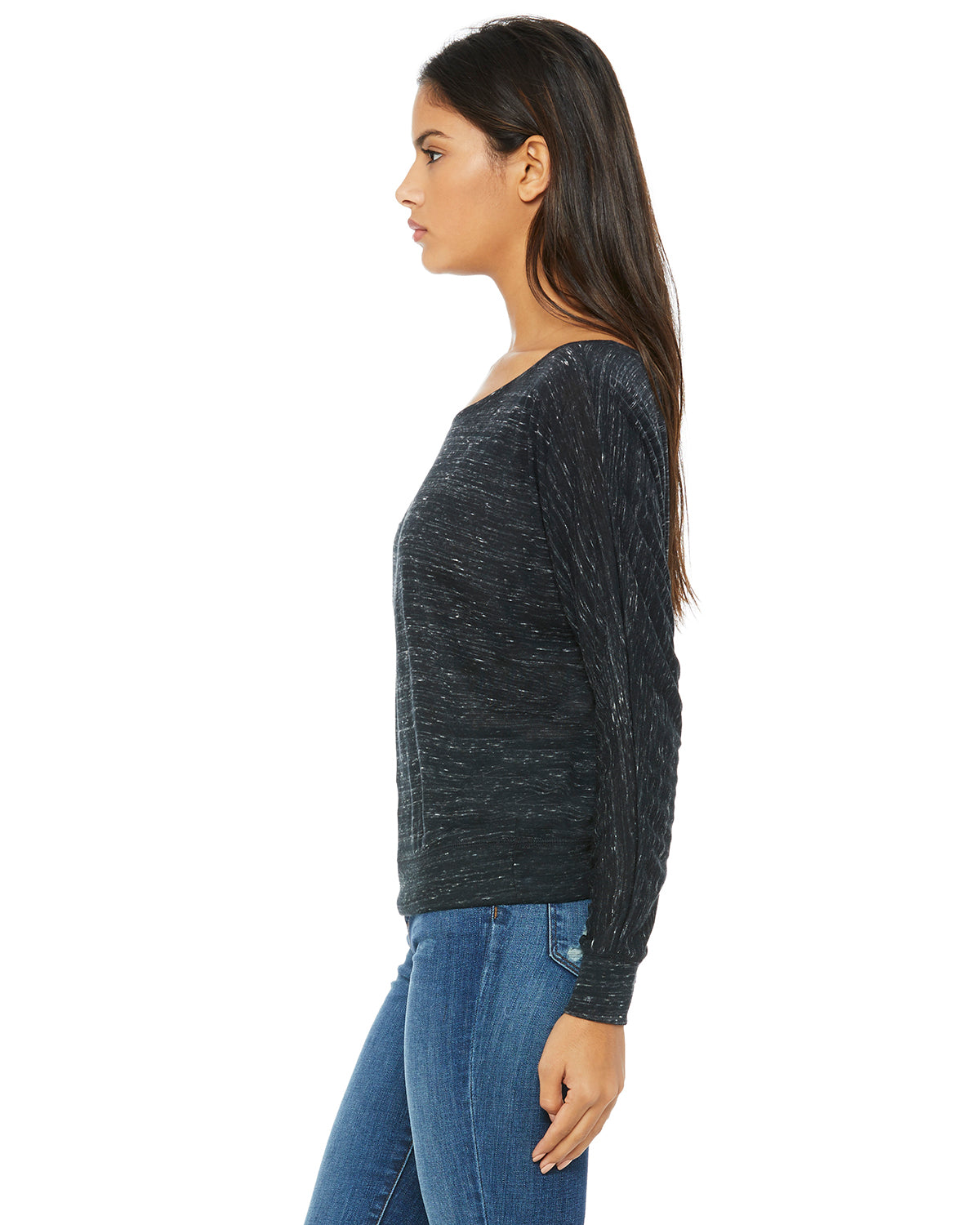 Women's Flowy Long-Sleeve Off Shoulder T-Shirt - Black Marble