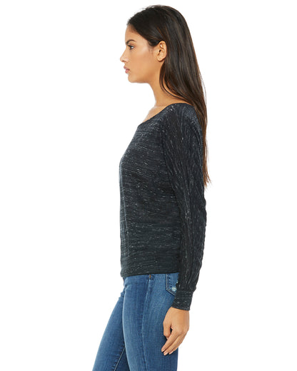 Women's Flowy Long-Sleeve Off Shoulder T-Shirt - Black Marble