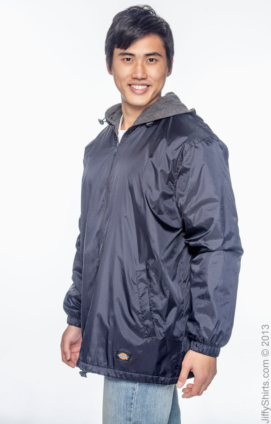 Men's Fleece-Lined Hooded Nylon Jacket - Navy