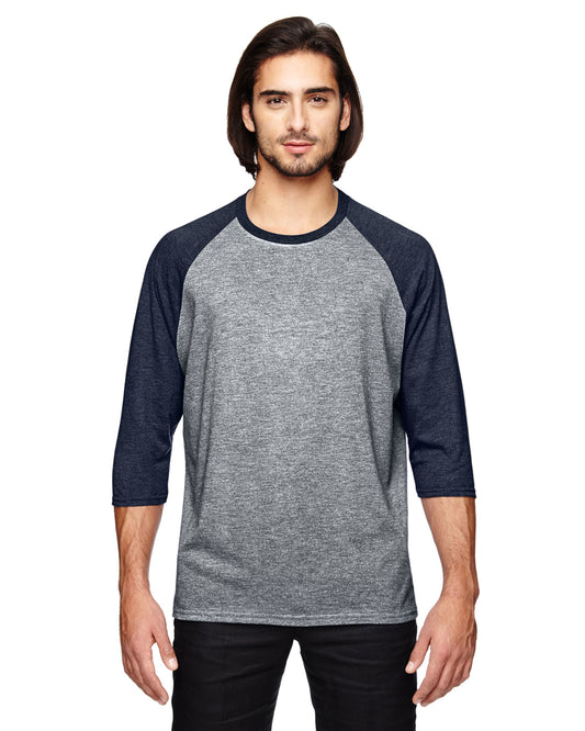 Unisex Triblend 3/4-Sleeve Raglan T-Shirt - Heather Gray / Heather Navy