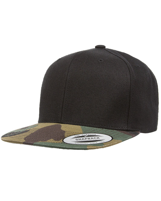Unisex 6-Panel Structured Flat Visor Classic Snapback - Black / Camo