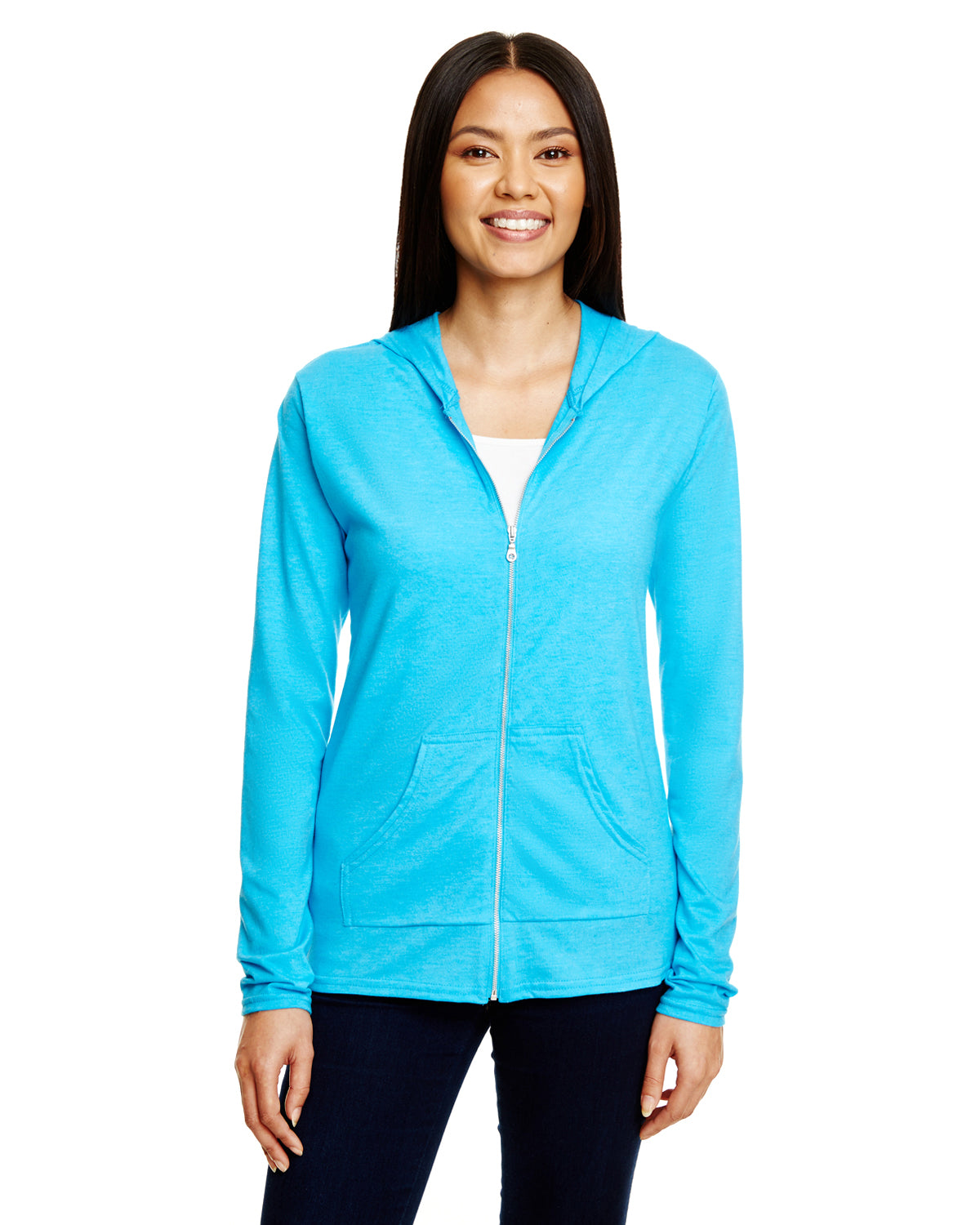 Women's Triblend Full-Zip Jacket - Heather Caribbean Blue