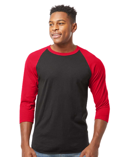 Unisex Fine Jersey Raglan Tee - Black/ Red