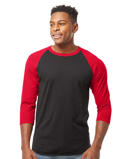 Unisex Fine Jersey Raglan Tee - Black/ Red