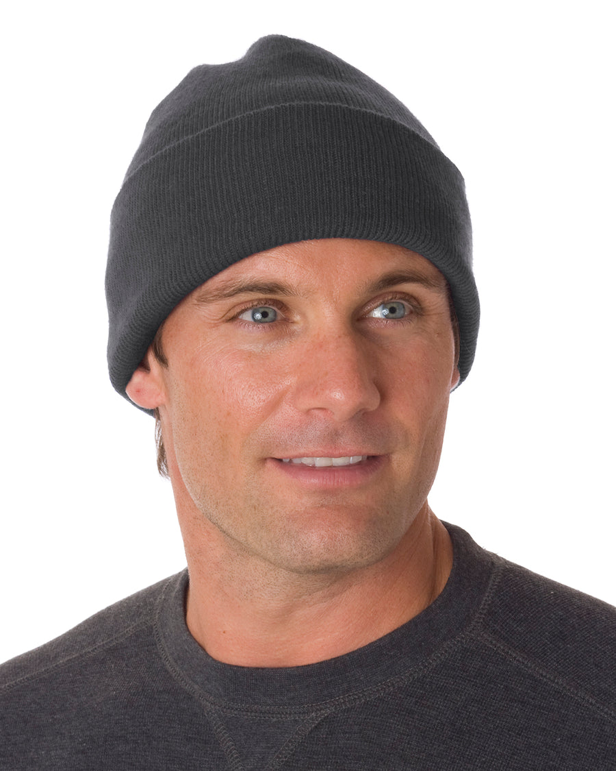 100% Acrylic Knit Cuff Beanie - Charcoal