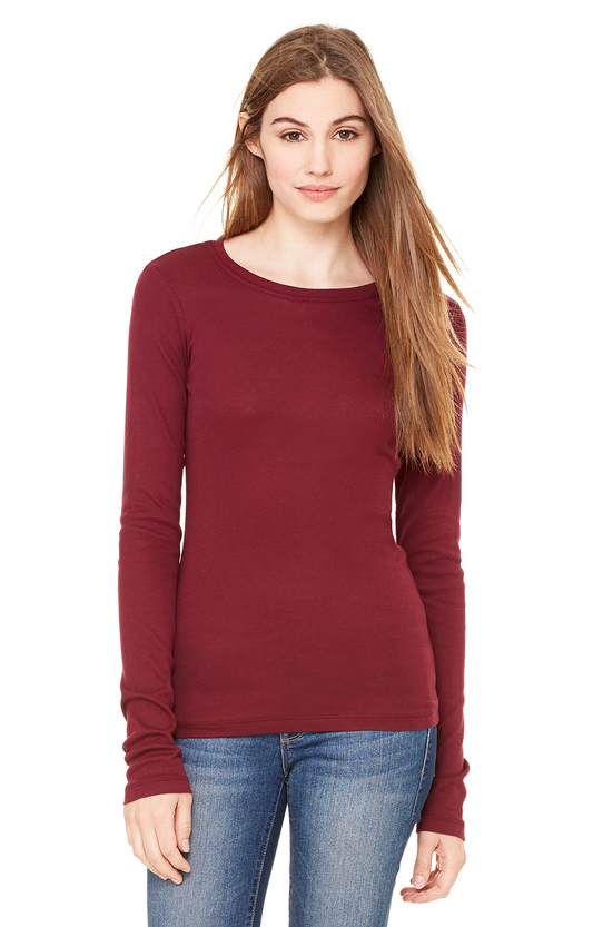 Women's Long Sleeve Sheer Mini Rib Tee - Maroon