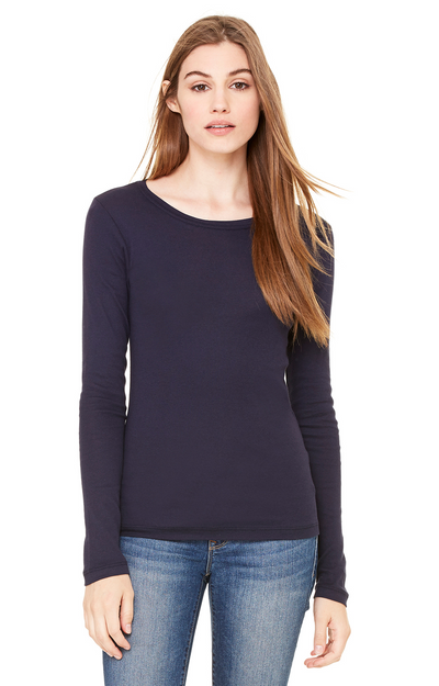 Women's Long Sleeve Sheer Mini Rib Tee - Midnight