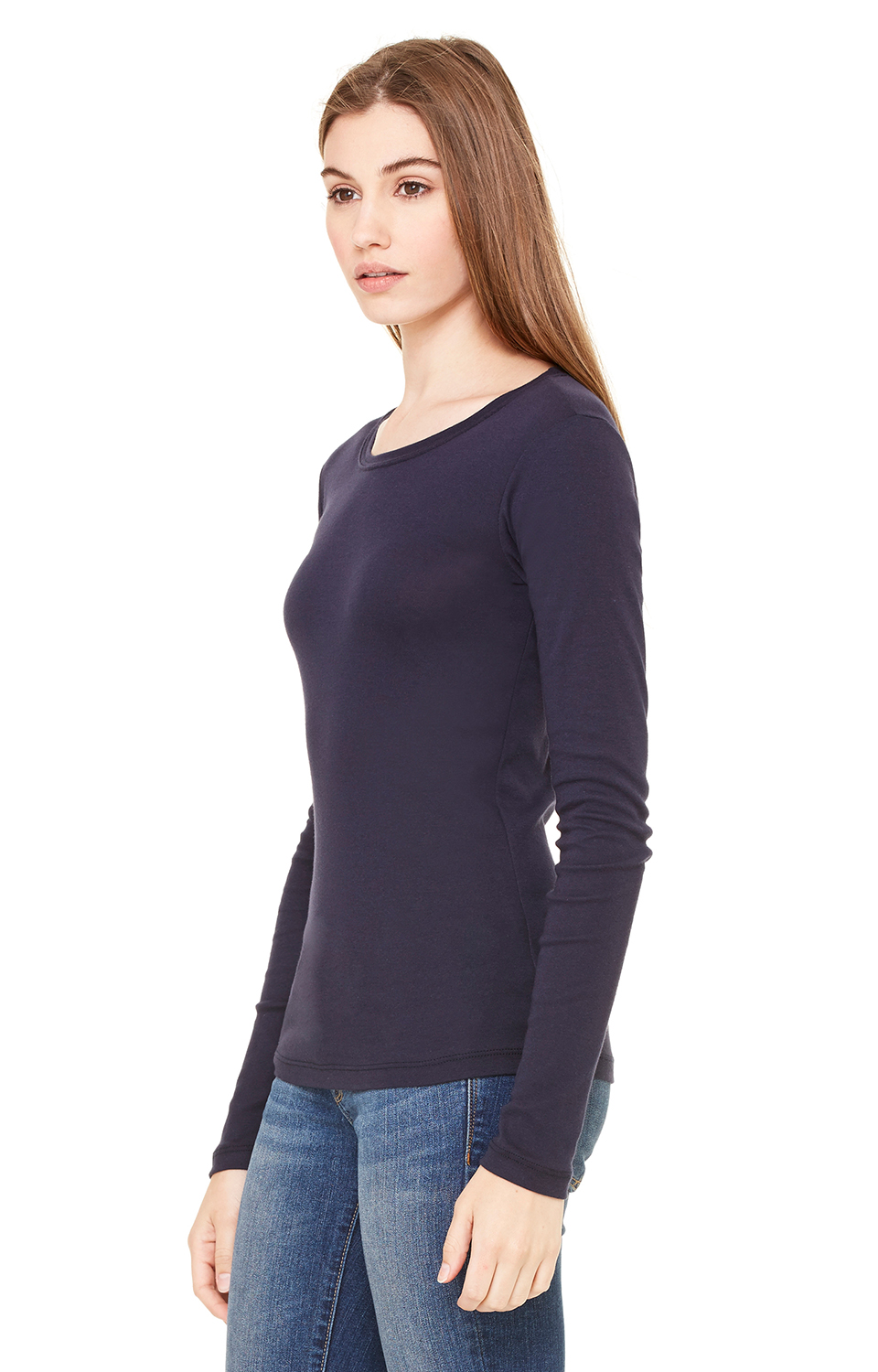 Women's Long Sleeve Sheer Mini Rib Tee - Midnight
