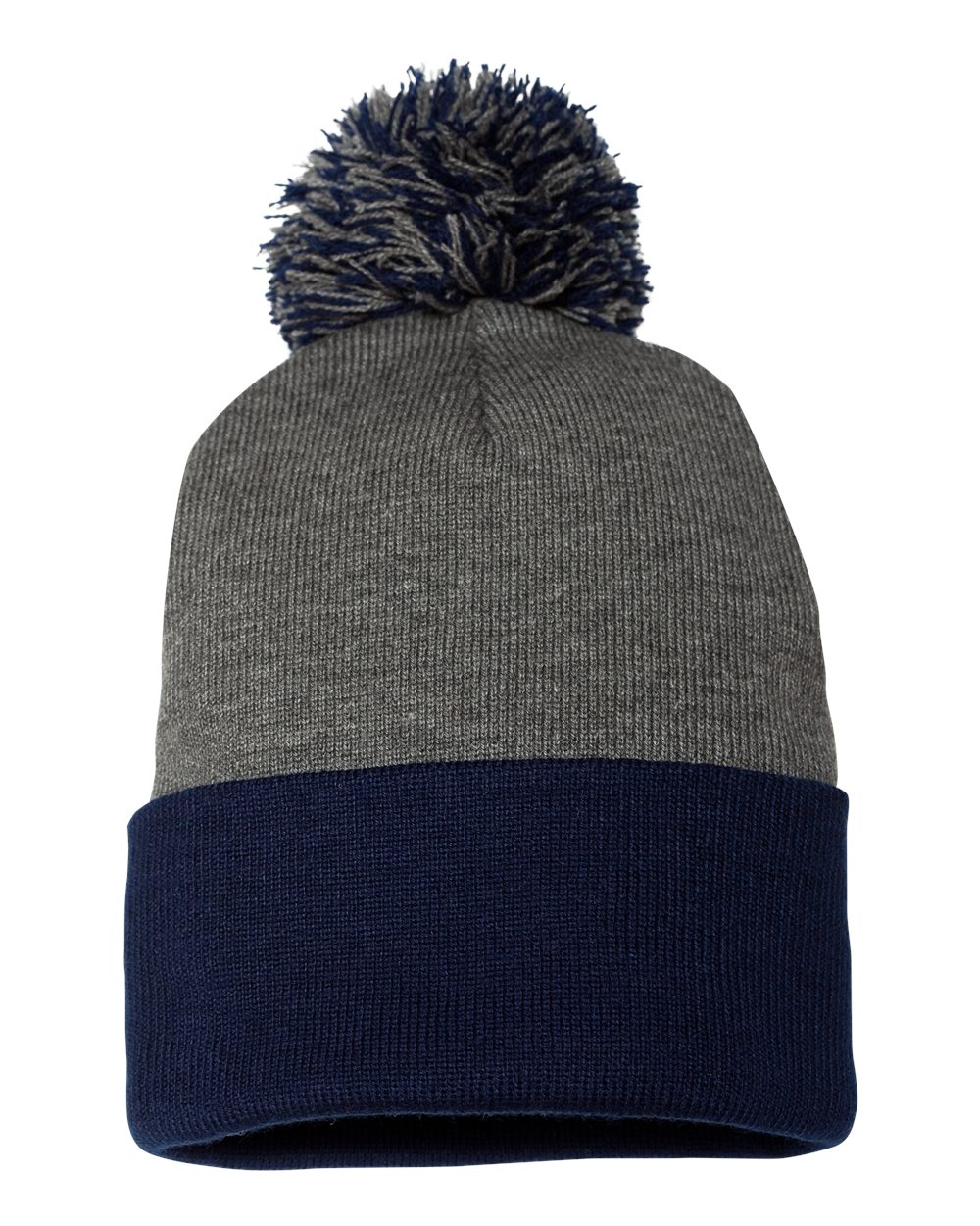 Pom-Pom 12" Knit Beanie - Dark Heather Gray / Navy