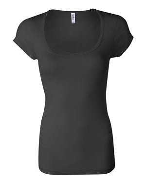 Women's Sheer Mini Rib Scoopneck Tee - Black