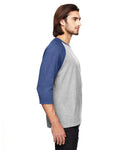 Unisex Triblend 3/4-Sleeve Raglan T-Shirt - Heather Gray / Heather Blue