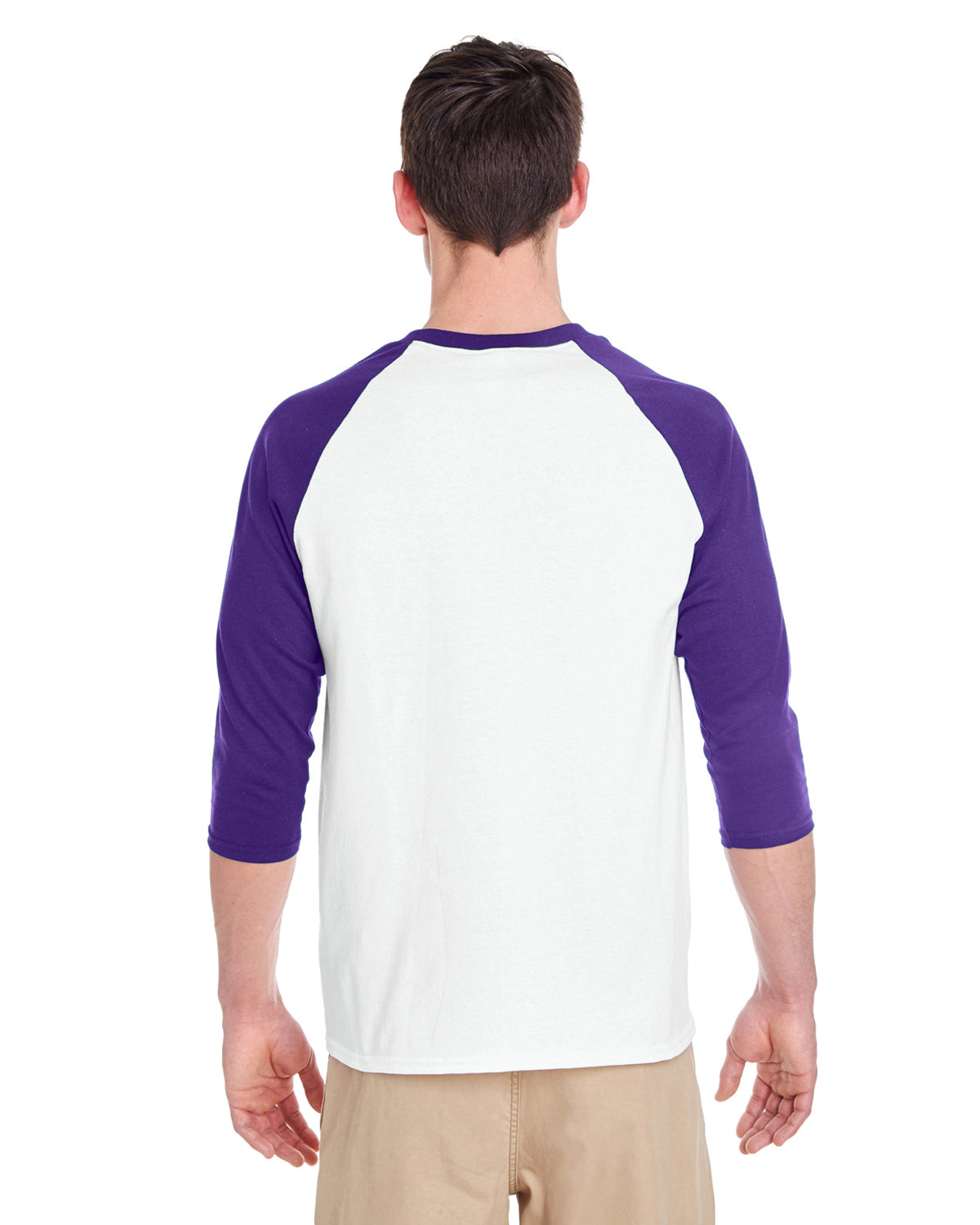 Unisex Heavy Cotton��� 3/4-Raglan Sleeve T-Shirt - White / Purple