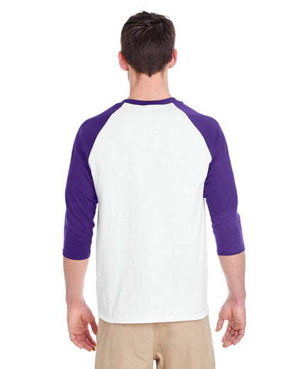 Unisex Heavy Cotton��� 3/4-Raglan Sleeve T-Shirt - White / Purple