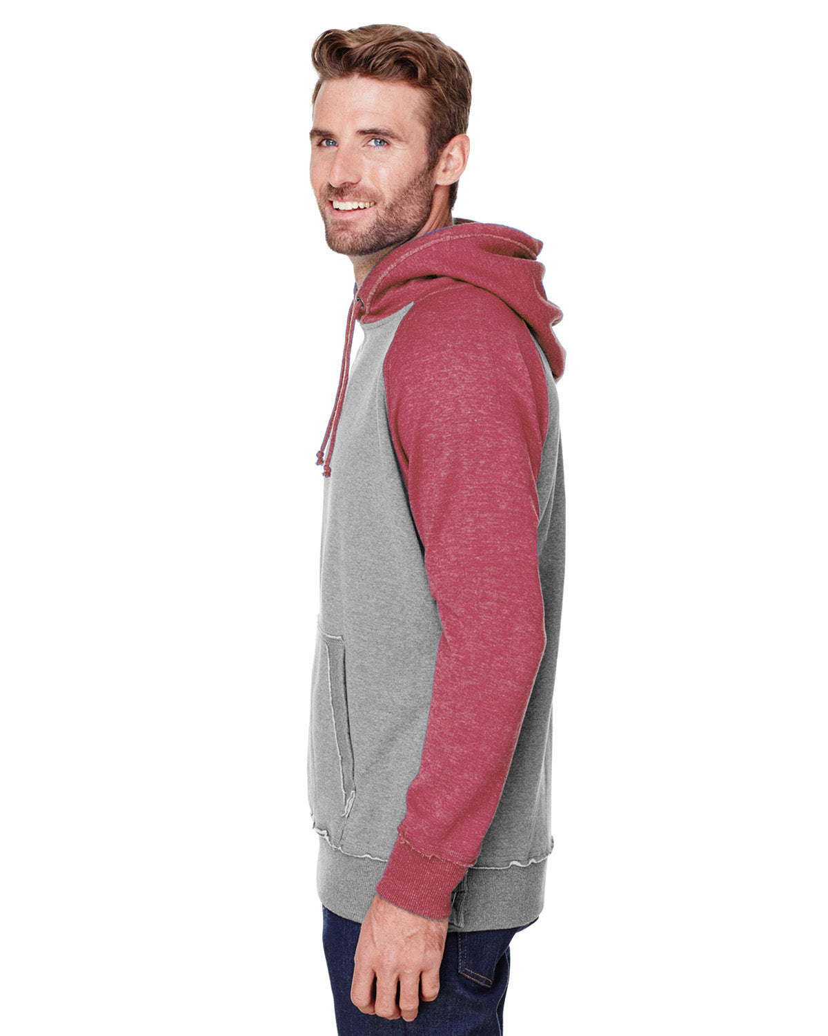 Unisex Vintage Heather Pullover Hoodie - Smoke / Smply Red