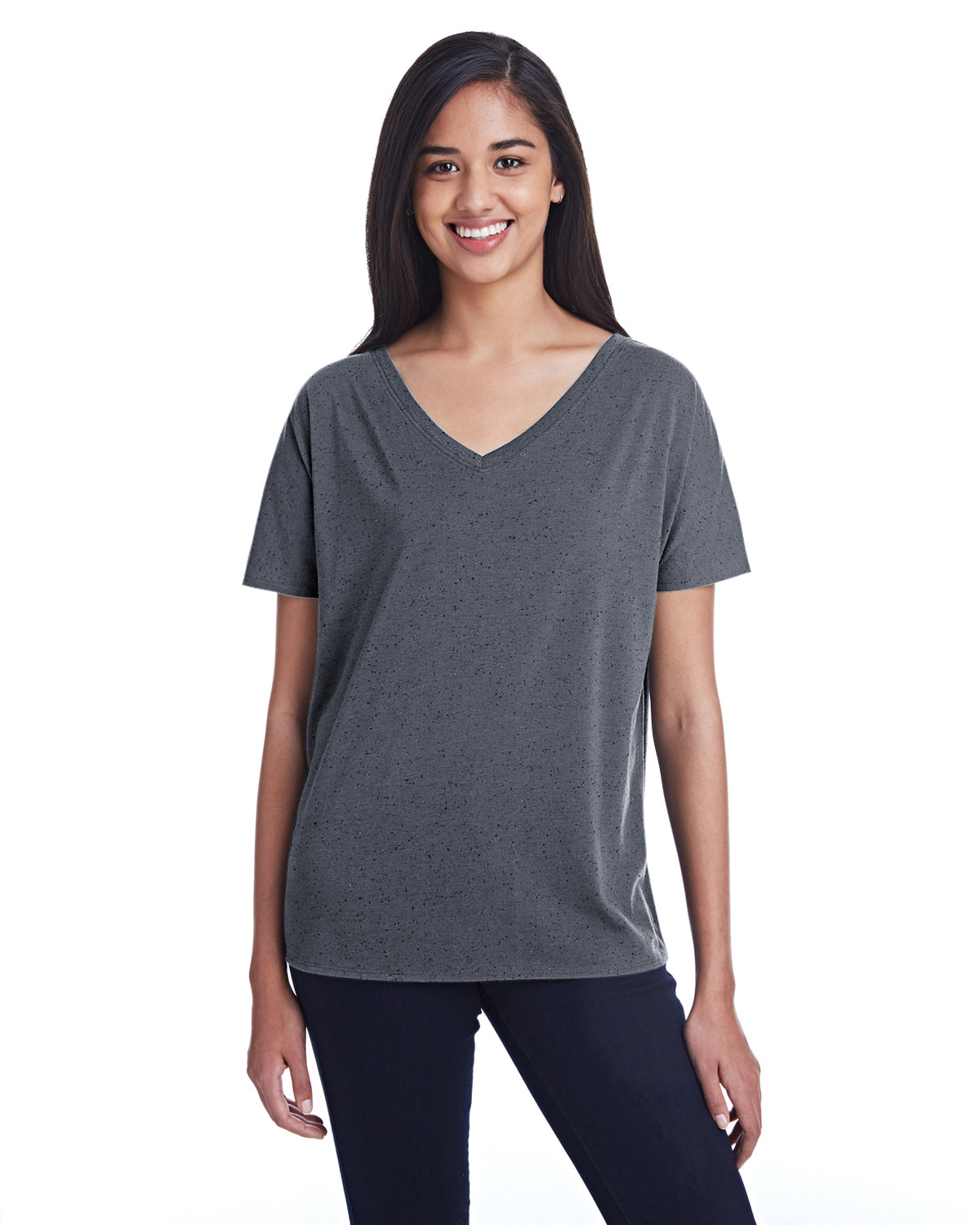 Women's Triblend Fleck Short-Sleeve V-Neck T-Shirt - Charcoal Fleck