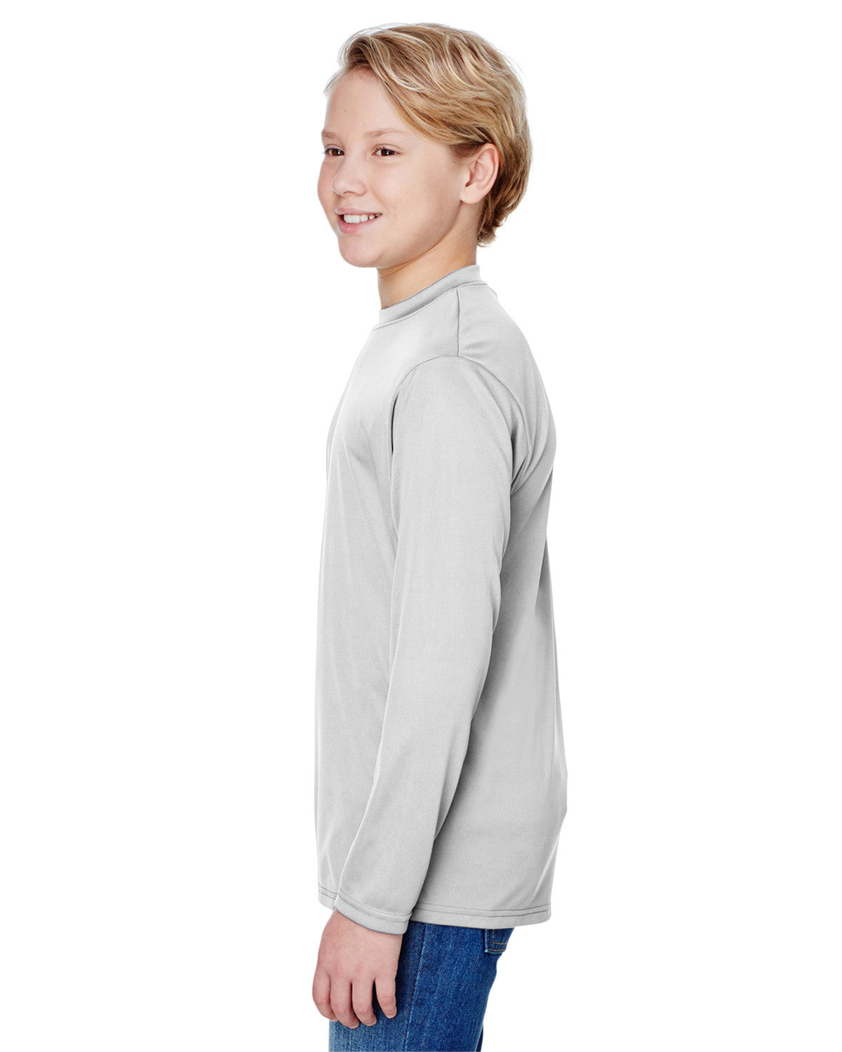 Youth Long Sleeve Cooling Performance Crew Shirt - Silver