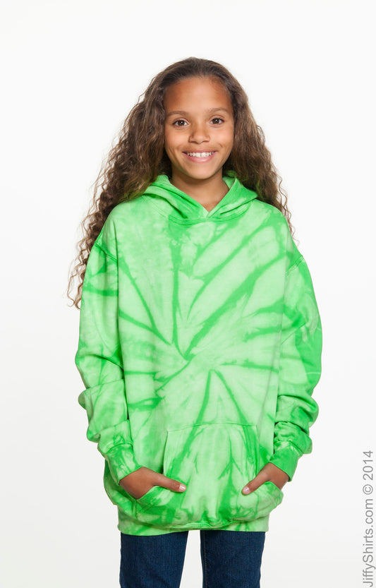 Youth Tie-Dyed Pullover Hoodie - Spider Lime