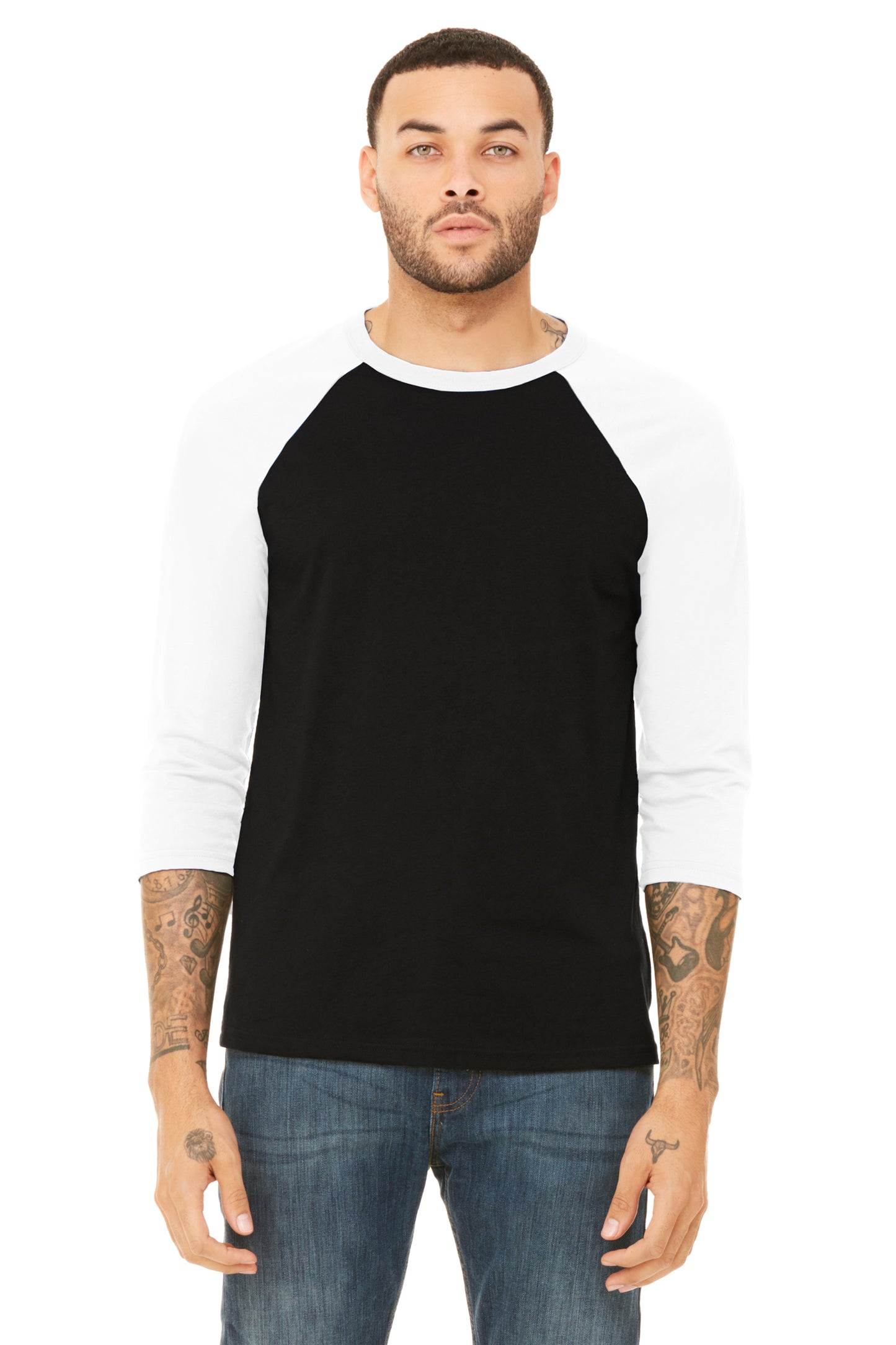 Unisex 3/4-Sleeve Baseball T-Shirt - Black / White