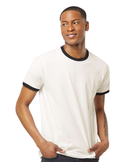 Unisex Fine Jersey Ringer Tee - Vintage White / Black