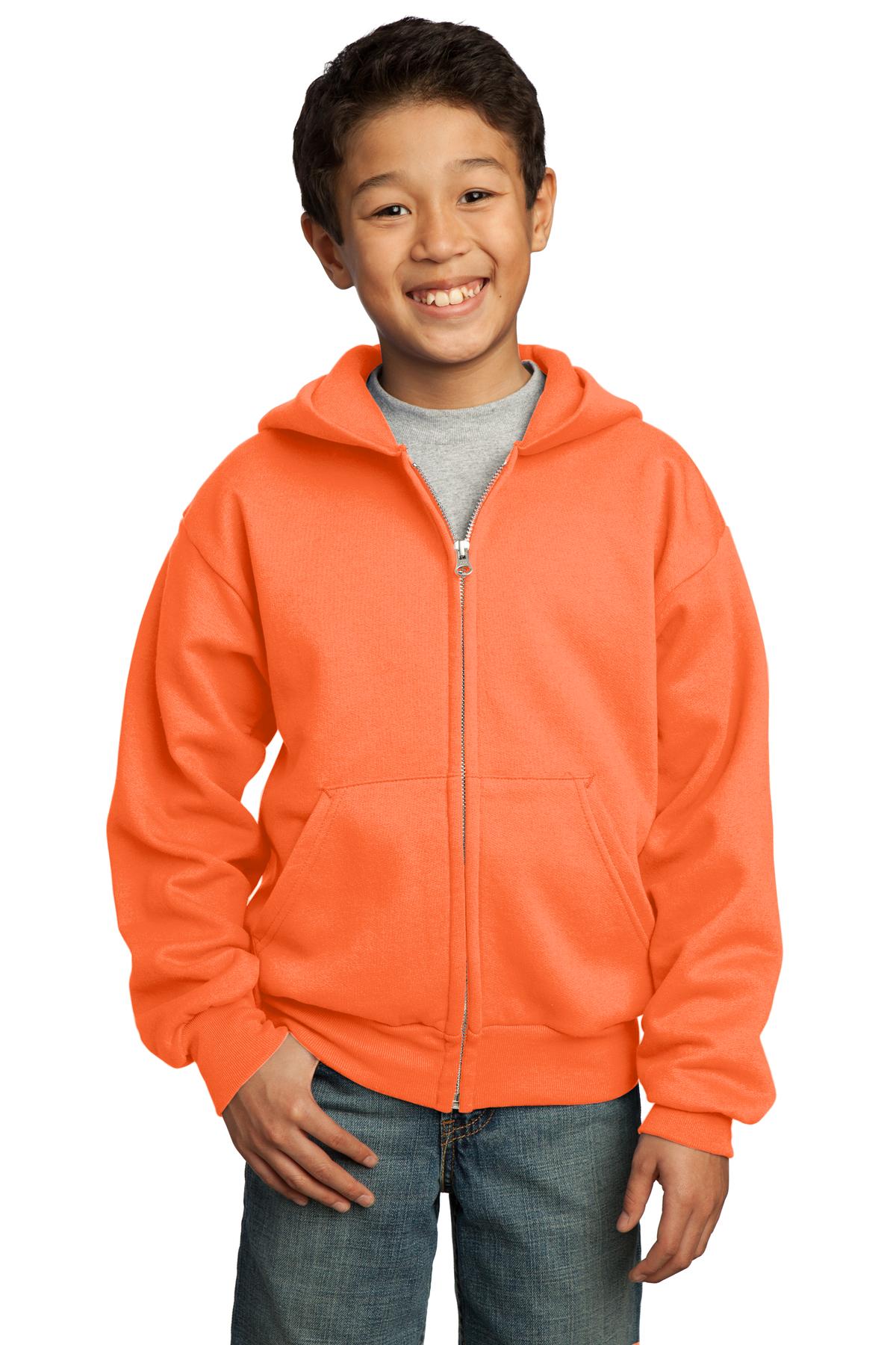 Youth Core Fleece Full-Zip Hoodie - Neon Orange