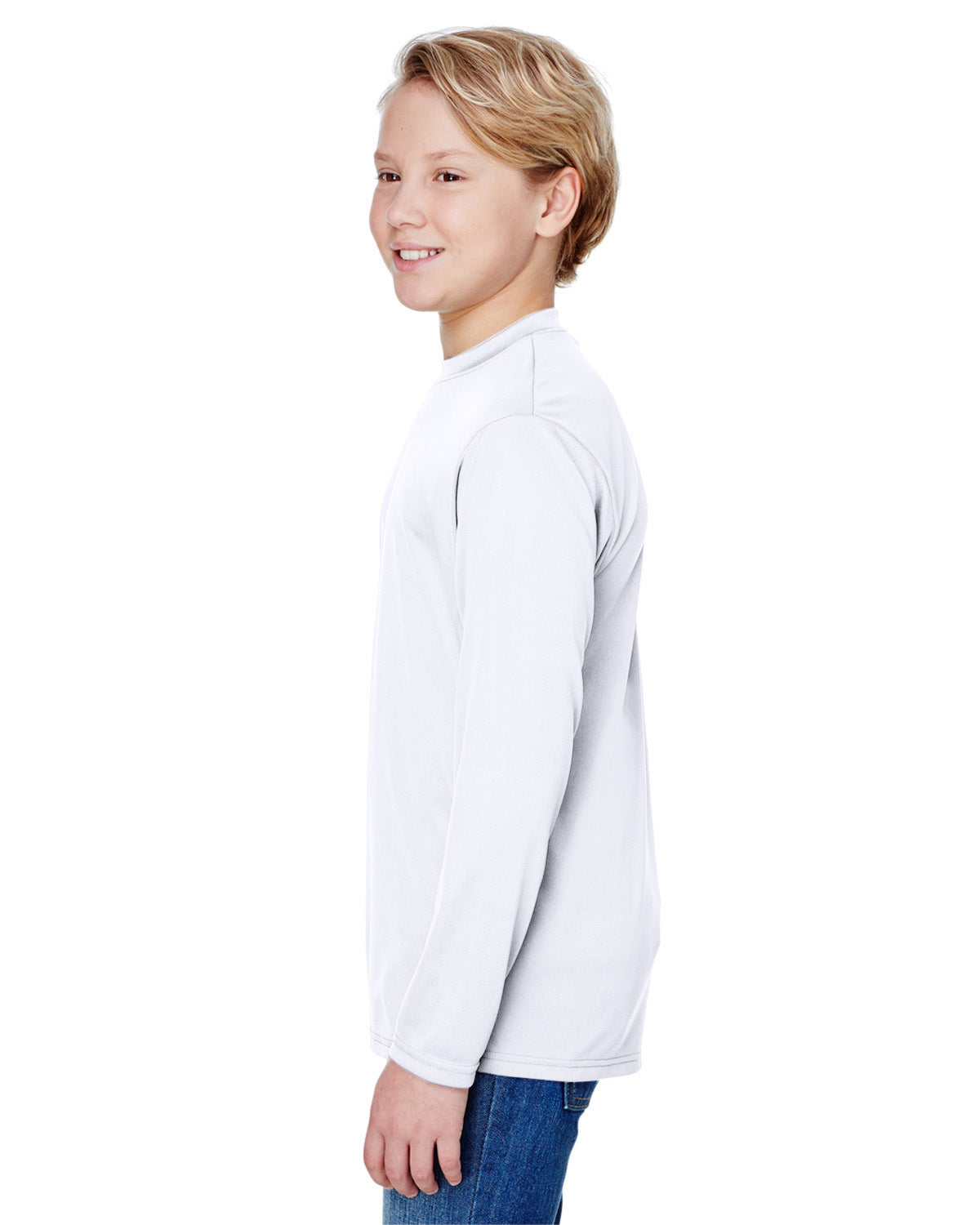 Youth Long Sleeve Cooling Performance Crew Shirt - White