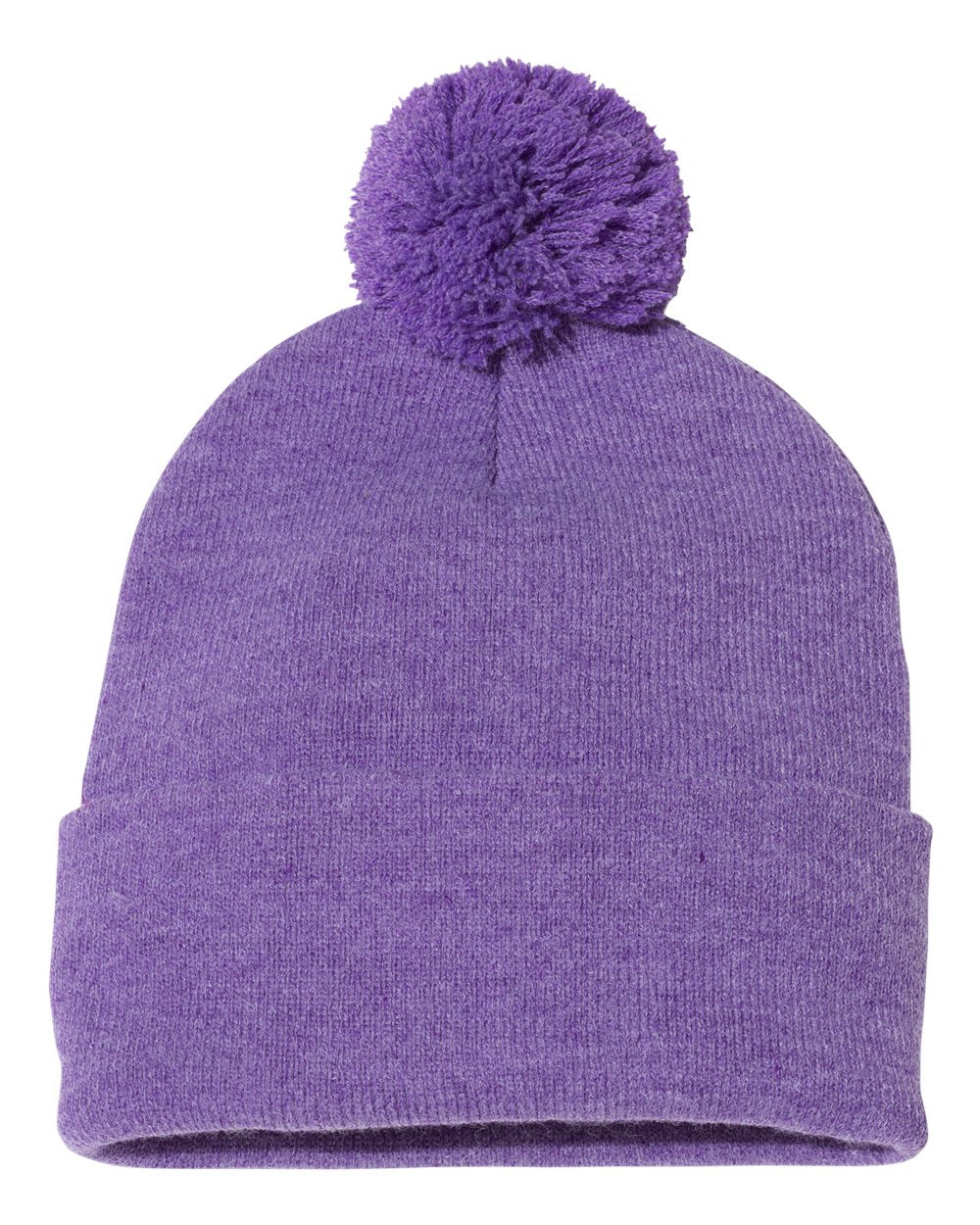 Pom-Pom 12" Knit Beanie - Heather Purple