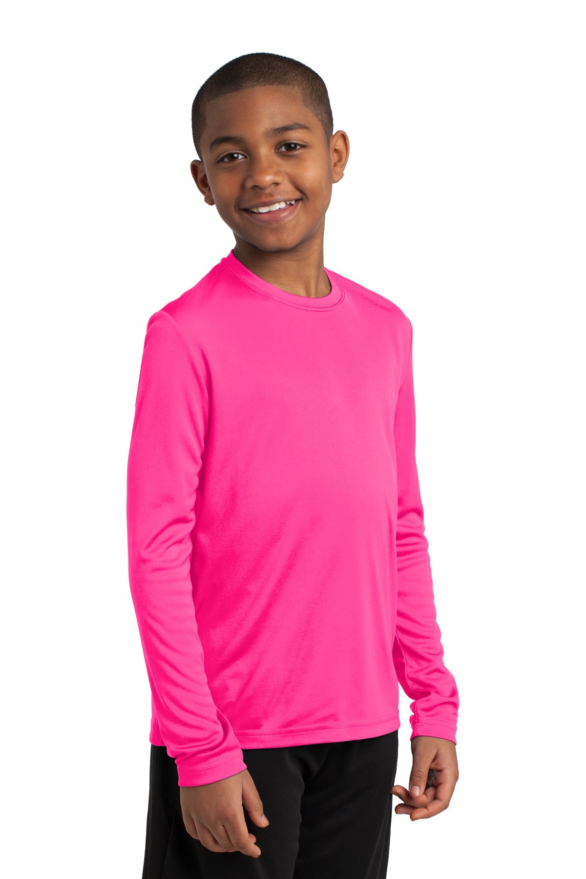 Youth Long Sleeve PosiCharge Competitor Tee - Neon Pink