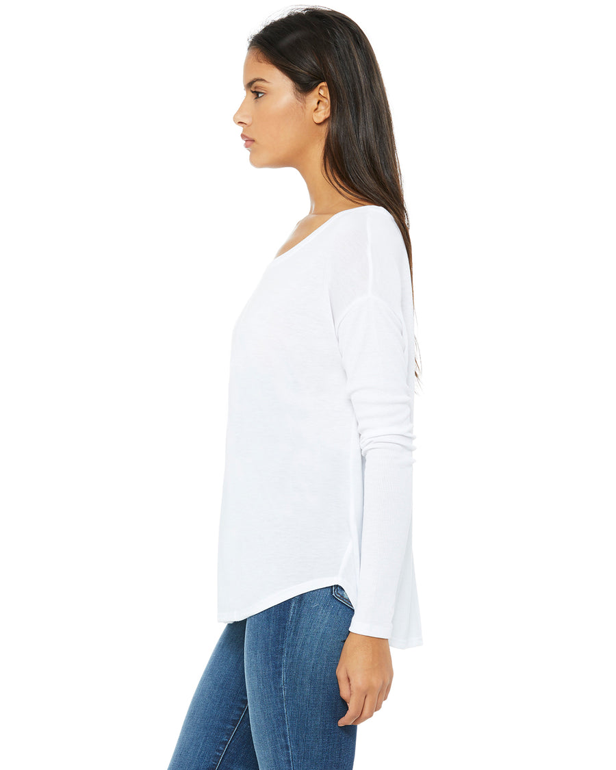 Women's Flowy Long-Sleeve T-Shirt with 2x1 Sleeves - White